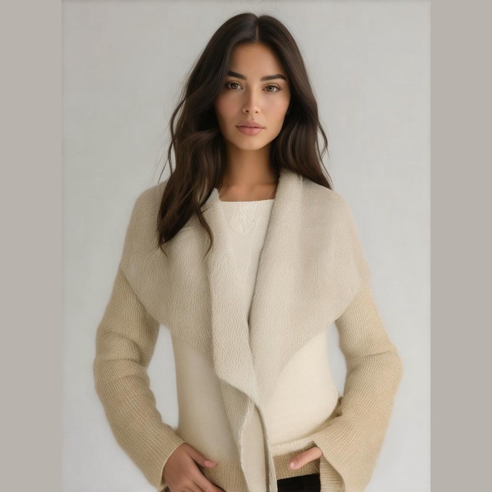 Cream Knit‎ Cardigan Sweater Draped Open Front Cozy Comfy Womens